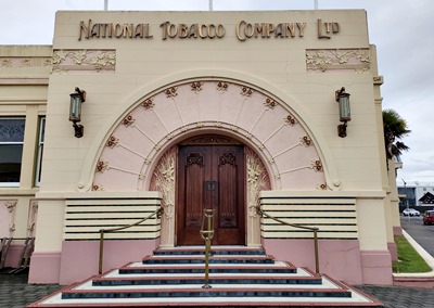 Exterior of former National Tobacco building with art deco design and decoration